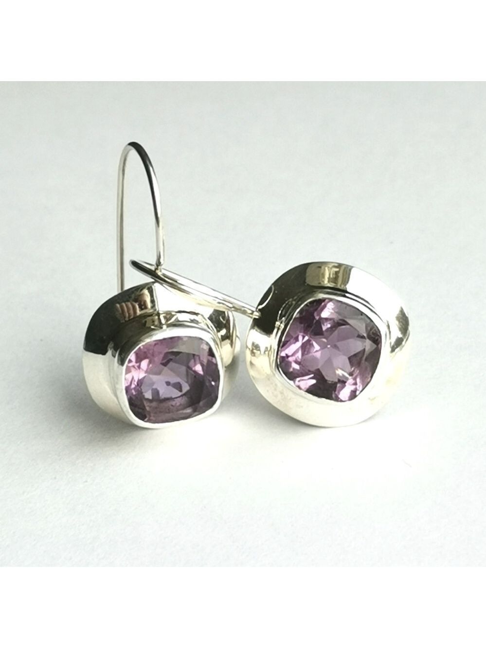 Modernist square cut Amethyst sterling silver drop earrings 🆕